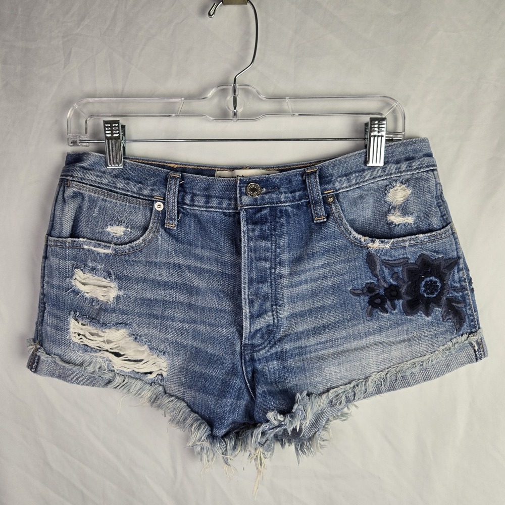 Abercrombie & Fitch Womens 8 Micro Shorts Distressed Denim Y2K Embroidered Boho